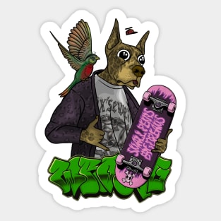 Crazy Dog with Bird Sticker